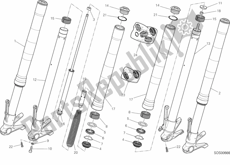 All parts for the Front Fork of the Ducati Hypermotard Hyperstrada 939 Thailand 2017
